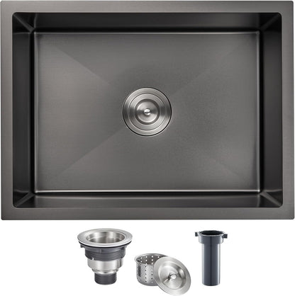 MENATT 20-inch Undermount Kitchen Sink, SUS304 Stainless Steel Handmade Single Bowl Kitchen Sink with Sink Strainer (Brushed), 20"x16"x9"