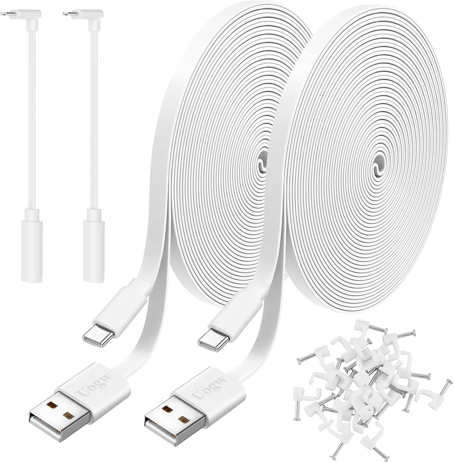 Uogw 2-Pack 20FT USB to Micro USB Power Extension Cable | Charging & Data Sync | Compatible with Security Cameras & Controllers | White