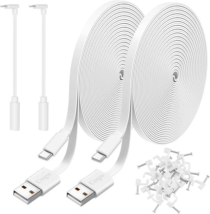 Uogw 2-Pack 20FT USB to Micro USB Power Extension Cable | Charging & Data Sync | Compatible with Security Cameras & Controllers | White