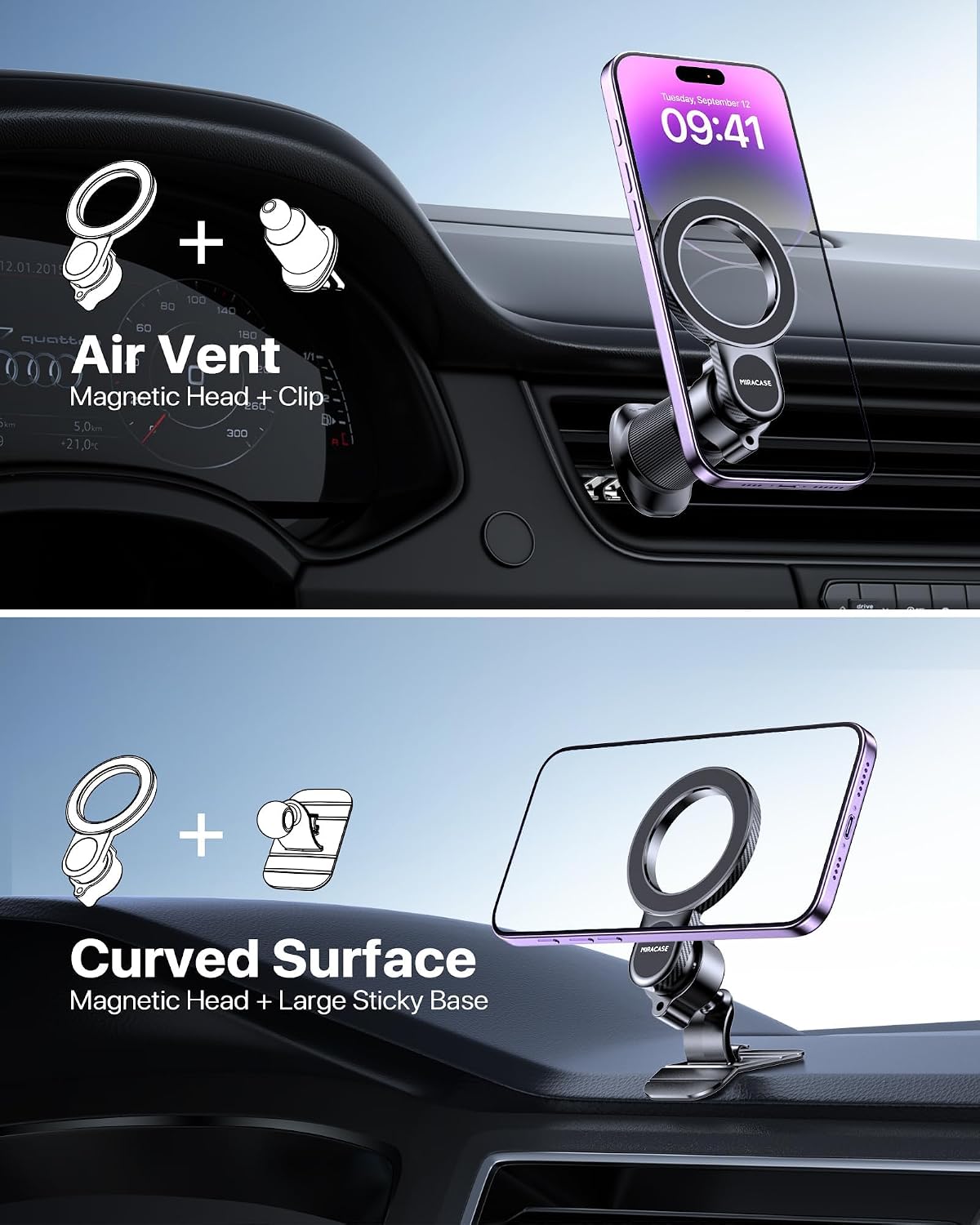 Miracase for MagSafe Car Mount【Won’t Block Vent &20 Strongest Magnets】 Magnetic Phone Holder for Car Phone Holder Mount Dash for Car Accessories for Women Men