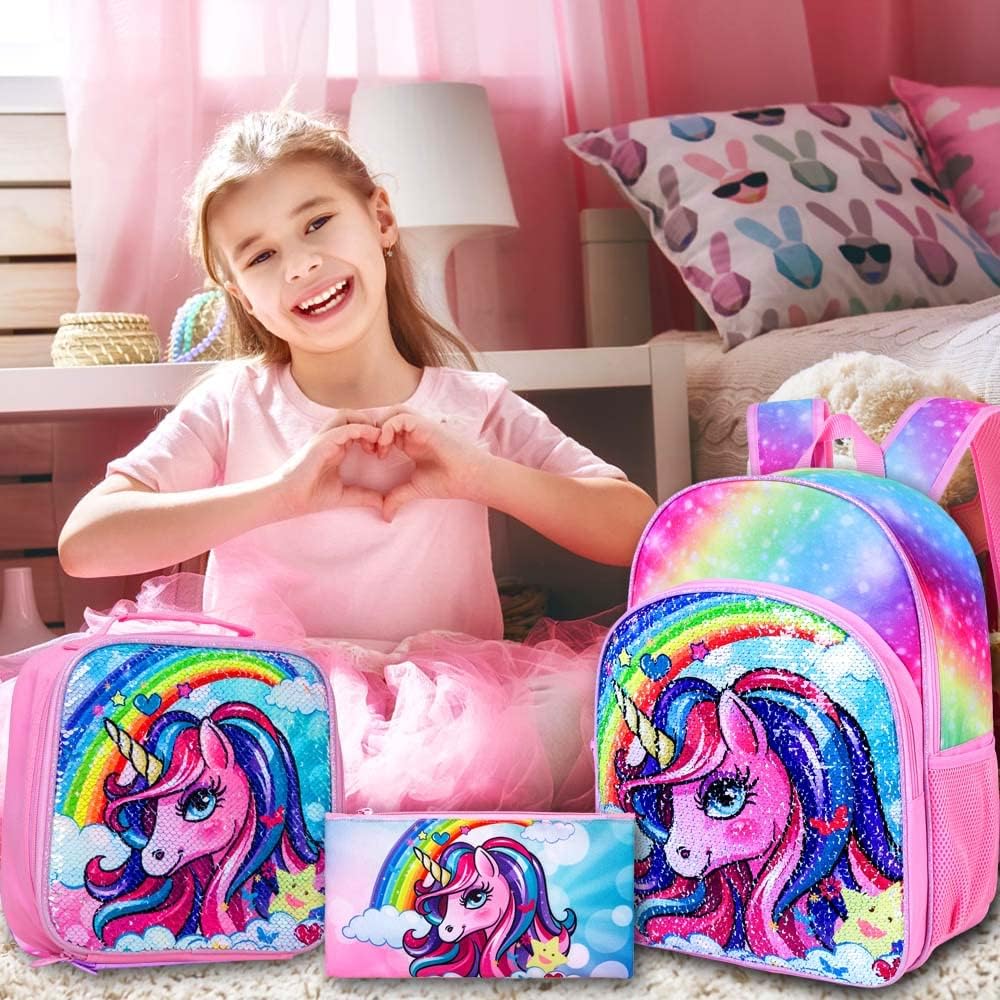 3pcs Backpack for Boys and Girls, 16” Kids Kindergarten Bookbag with Lunch Box, Cute Elementary Backpacks for Boy Girl