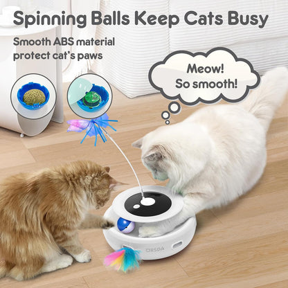 ORSDA Cat Toys Rechargeable, 3 in 1 Automatic Cat Toy, Moving Ambush Feather, Fluttering Butterfly, Track Balls, Whack a mole, with 4 Attachments