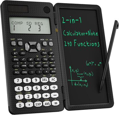 Scientific Calculator with Writing Pad | Foldable 2-Line Display Solar & Battery Powered