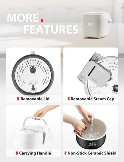 TOSHIBA Rice Cooker 5.5 Cup Uncooked – LED Display with 15 Cooking Functions, 3D Heating Technology, 24-Hr Delay Timer and Auto Keep Warm, Ceramic Inner Pot | White