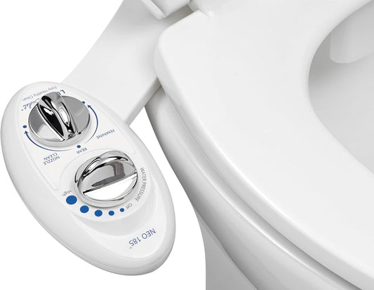 LUXE Bidet NEO 185 – Non-Electric Dual Nozzle Bidet Attachment for Toilet, Self-Cleaning, Adjustable Water Pressure with Rear & Feminine Wash (White) - PuriLite