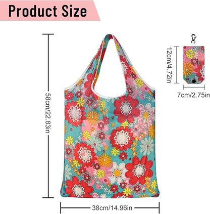 FEPITO Reusable Grocery Bags Shopping Bags 50LBS Foldable Fashion Bags Waterproof Nylon Reusable Grocery Bags
