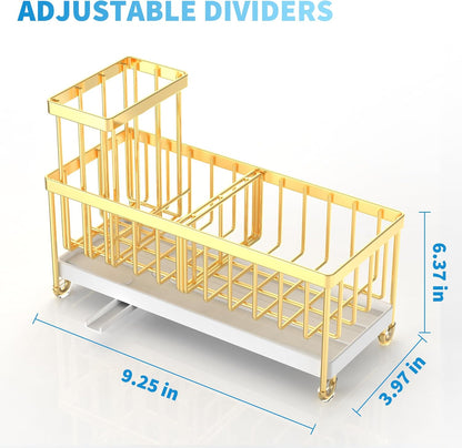 Cisily Sponge Holder for Kitchen Sink, Sink Caddy with High Brush Holder, Organzier Rustproof 304 Stainless Steel Dish Organizer Divider, Soap Dispenser Storage (Black)