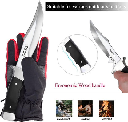 Omesio Fixed Blade Knives with Sheath Hunting Knife Bushcraft Knives Skinning Knife Deer Hunting Knives, Full Tang Big Camping Outdoor (B-Red)