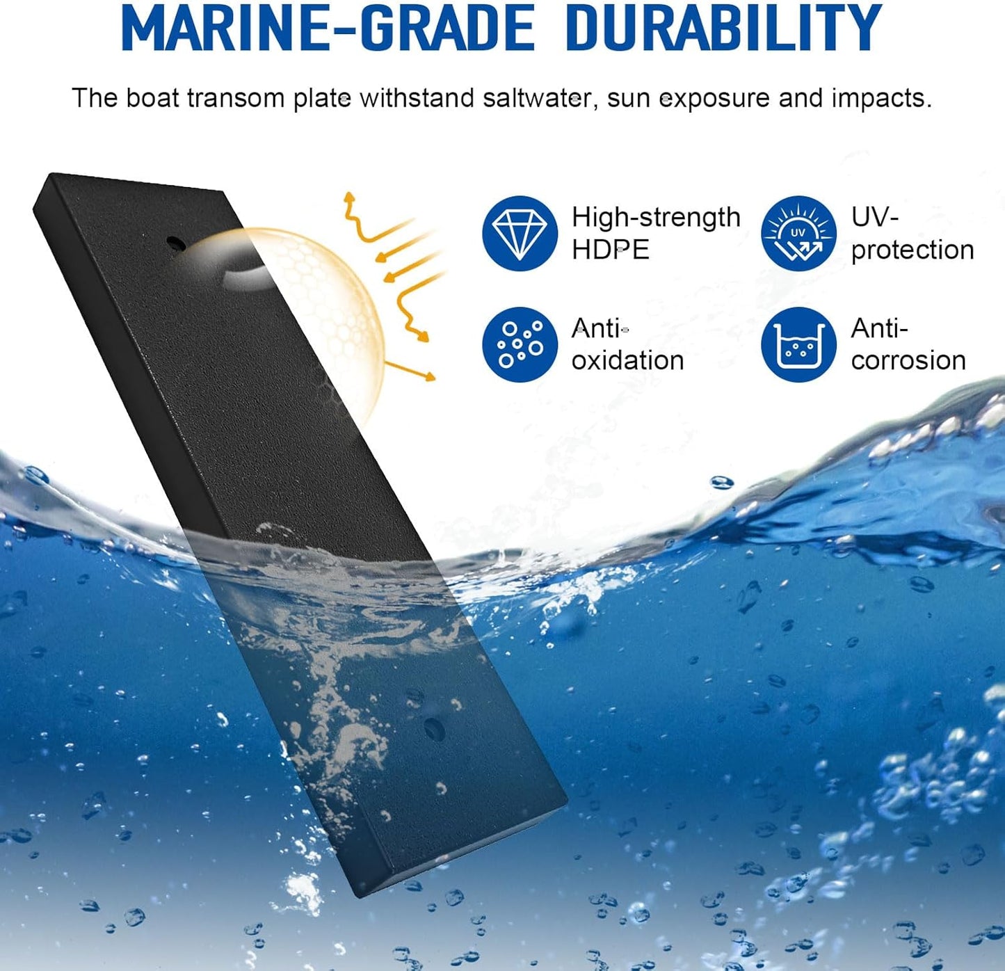 Transducer Mounting Board, Boat Transom Mounting Plate for Fish Finders & Transducers, 12" X 3.5" X 3/4", Transducer Mount Block Hardware Kit, Universal, Marine-Grade, Black, 1 Pack
