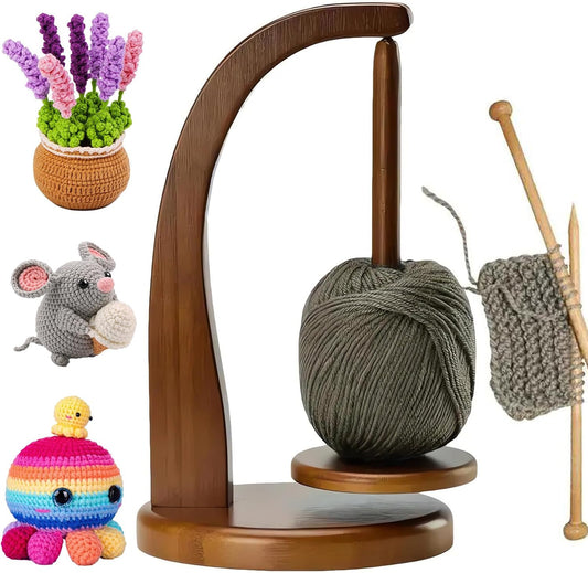Wooden Yarn Holder for Crocheting Spinner, Yarn Spool Rack with Magnetic, Yarn Ball Holder for Knitting Lovers (Mahogany-Colored Round)