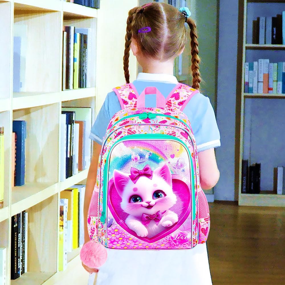 3pcs Backpack for Boys and Girls, 16” Kids Kindergarten Bookbag with Lunch Box, Cute Elementary Backpacks for Boy Girl