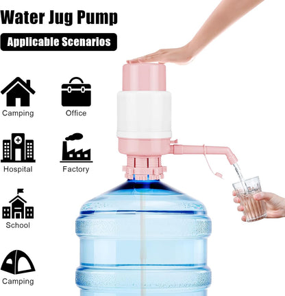 Pink Manual Water Pump for 5 Gallon/18L Water Jugs - Portable Hand Pump for Bottles & Buckets - No Electricity, BPA-Free, Leak-Proof for Camping, Home, Emergency