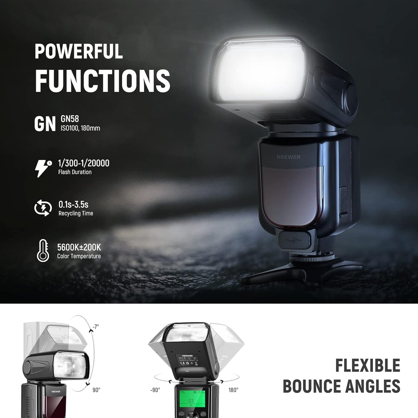 NEEWER Upgraded NW645II-S TTL Flash Speedlite, GN58 HSS Optical Slave Compatible with Sony Alpha, Black