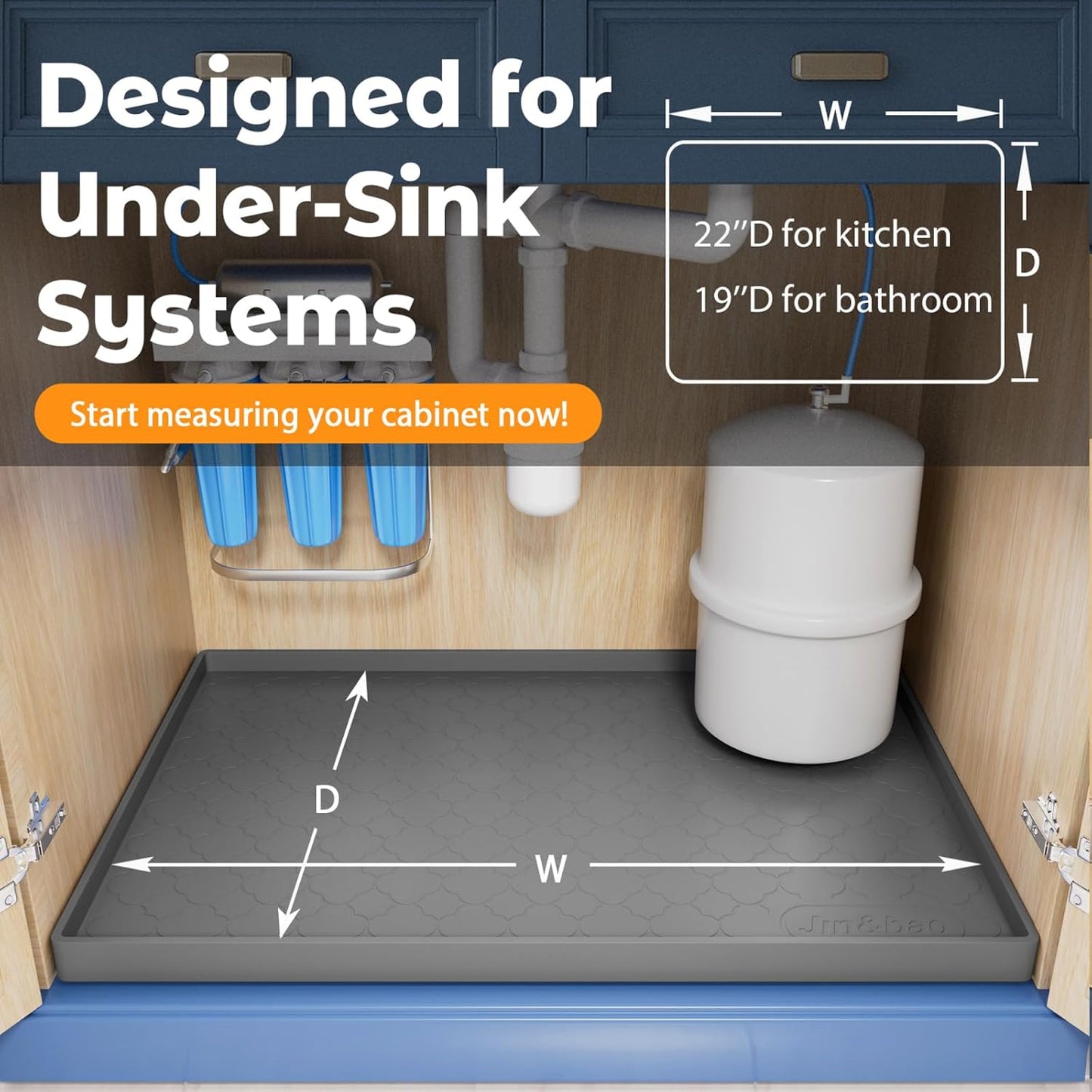Jin&Bao Waterproof Under Sink Mat 37x19 for Kitchen and Bathroom, Thicken Kitchen Shelf Liner and Cabinet Protector, Organizer and Storage, Silicone Drip Tray, Pet Food Mat, Coffee Mat, Shoe Mat