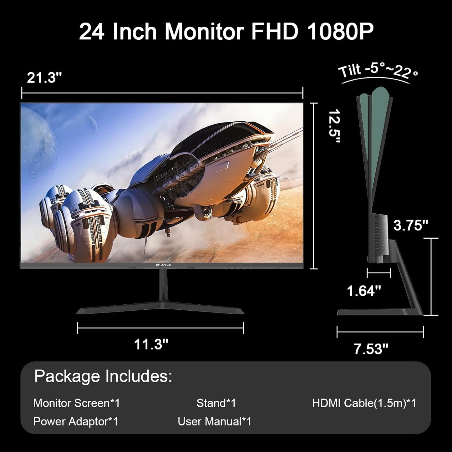 SANSUI 32 Inch Curved 240Hz Gaming Monitor with Speakers, High Refresh Rate FHD 1080P Gaming PC Monitor Curved 1500R, 1ms(MPRT), HDR, HDMI DP, Metal Stand, VESA Compatible (ES-G32C3F DP Cable Incl.)