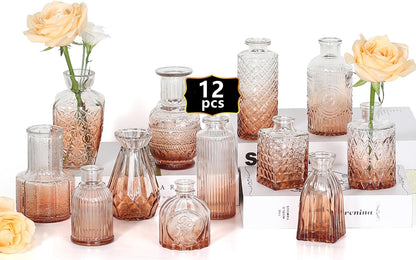 Sawoake Mini Bud Vases As Wedding Centerpieces for Tables,Clear Bud Vases for Flowers,Small Flower Vases Suitable for Birthday Party,Anniversary,Wedding Reception,Baby Shower (Clear-12PCS)