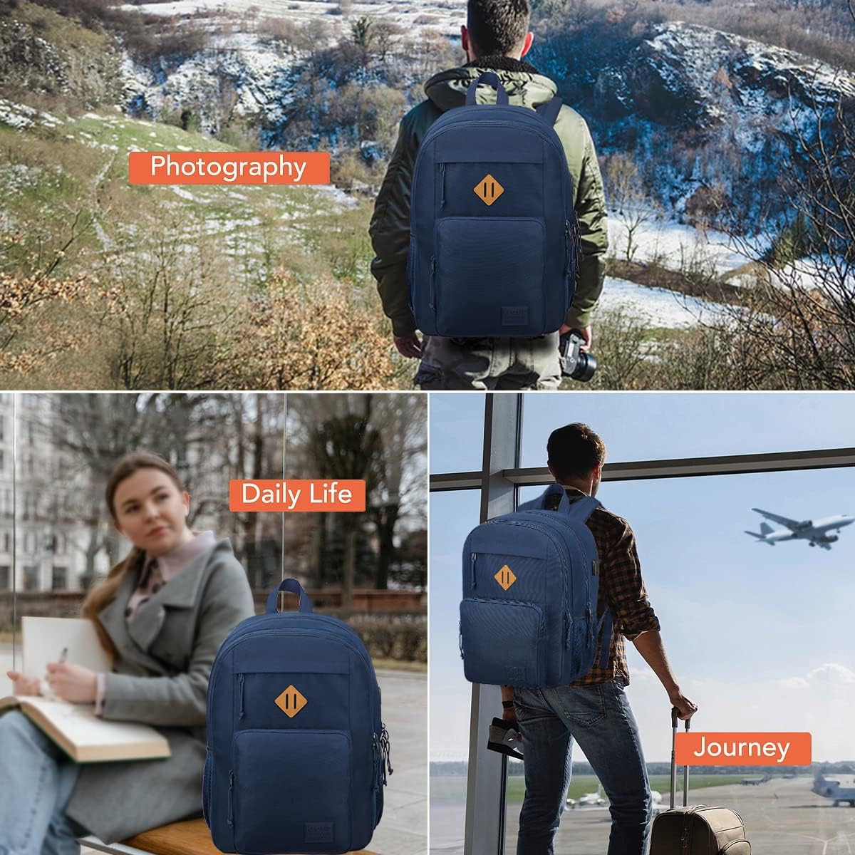 KEOFID classic carry-on travel backpack for men and women, Anti theft laptop backpack with USB charging port, large backpack for college(dark black）