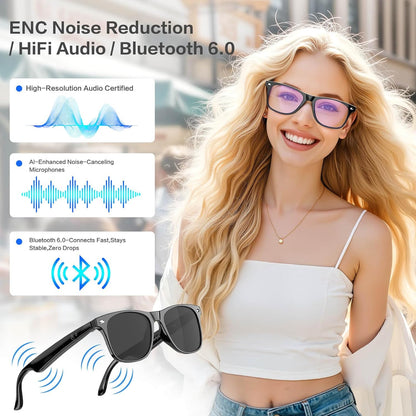 2025 Bluetooth Smart Glasses for Men Women with 163 Language Translation,7 Day Ultra-Long Standby,UV Protection,IP65 Waterproof,Wireless Music & Calls,Multifunctional Sunglasses for Android iOS