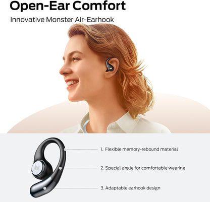 Monster Open Ear AC336 Headphones, Bluetooth 6.0 Wireless Earbuds with Stereo Sound, ENC Clear Call, 21H Playtime, Type-C Charging, Touch Control, IPX6 Waterproof Open Ear Earbuds for Sports Fitness