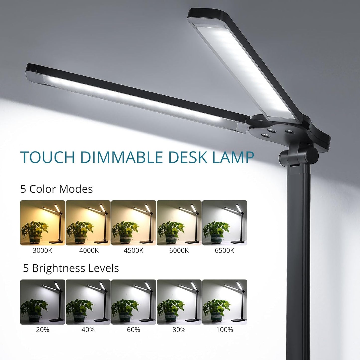 Semlos LED Desk Lamp for Home Office, Eye-Caring Table Light, 25 Lighting Modes, 45 Min Auto Timer, Touch Control, Dimmable, White