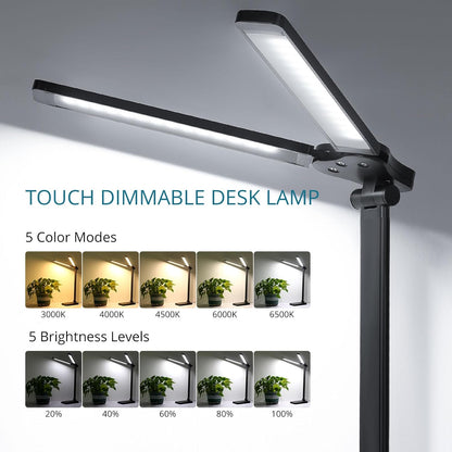 Semlos LED Desk Lamp for Home Office, Eye-Caring Table Light, 25 Lighting Modes, 45 Min Auto Timer, Touch Control, Dimmable, White