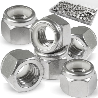 Vifmy 110 Pack 1/4"-20 Inch Lock Nuts,304 (A2-70) Stainless Steel Nylon Insert Locknuts,Standard Inch Thread Nylock Nuts for Bolts