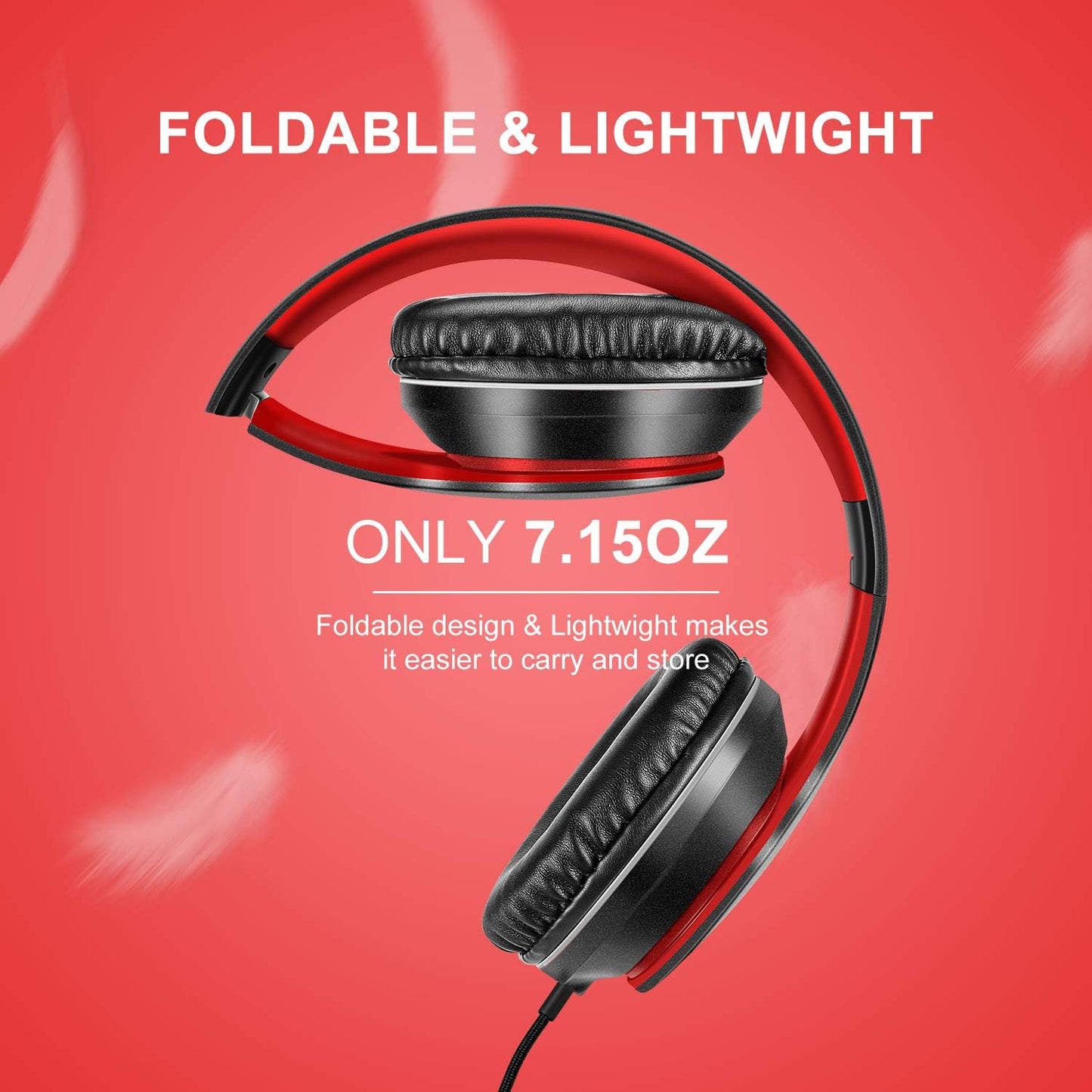 LORELEI X6 Over-Ear Wired Stereo Bass Headphones with Microphone, Lightweight, Foldable & Portable with 1.45M No-Tangle for Smartphone, Tablet, MP3/4, Space Black