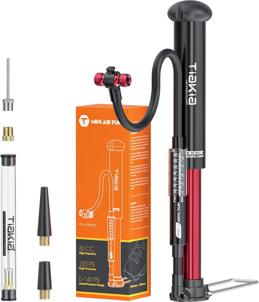 Tiakia Bike Floor Pump with Gauge High Pressure Portable Bike Pump High Volume Aluminum Tire Pump Small Bicycle Air Pump Fits Schrader Presta Valve Hand Pump for Bike Balls