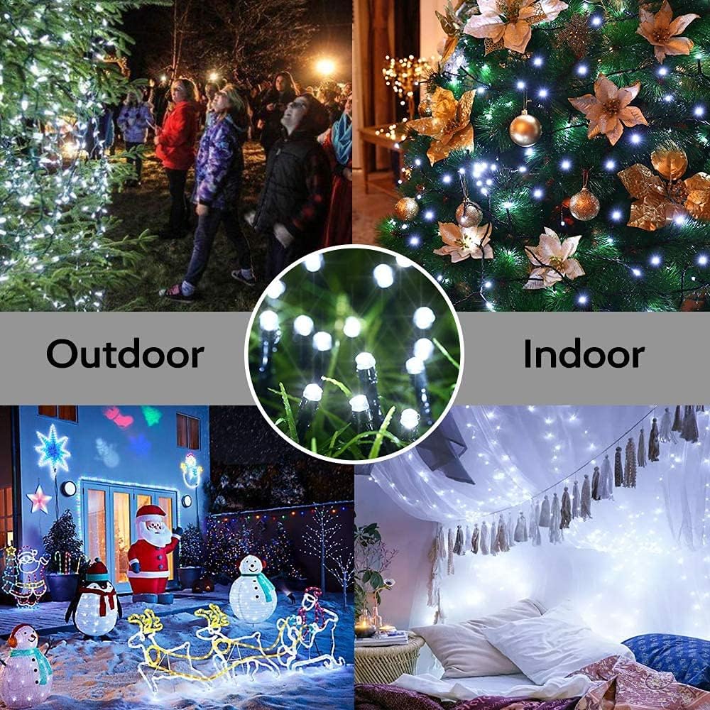 iShabao Solar StringLights Outdoor, 98.4ft 300 LED Solar Fairy Lights 8 Modes Waterproof Christmas Lights for Garden, Patio, Home, Party, Wedding, Holiday, Tree, Outdoor Decor (White)