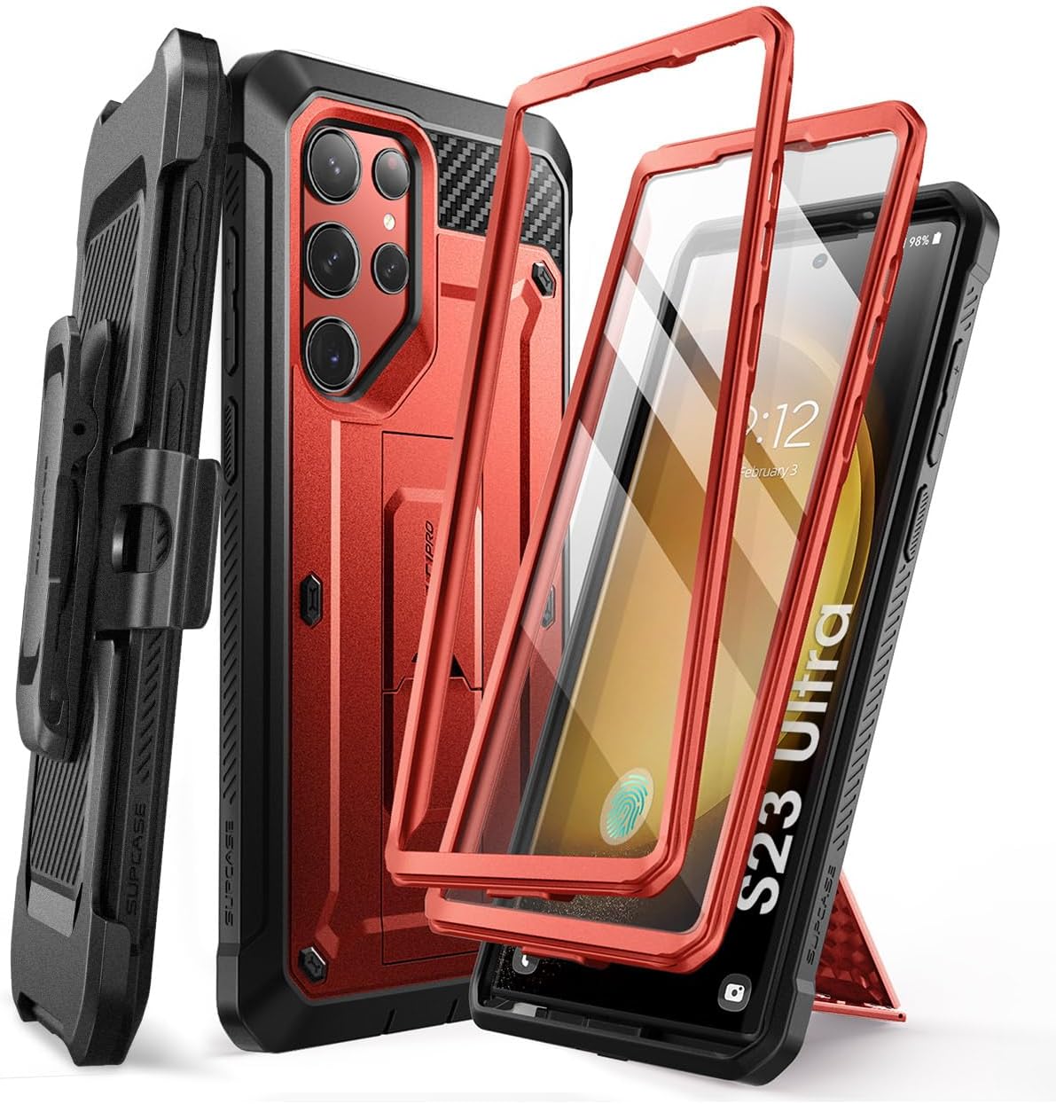SUPCASE Unicorn Beetle Pro Case for Samsung Galaxy S23 Ultra 5G (2023), [Extra Front Frame] Full-Body Dual Layer Rugged Belt-Clip & Kickstand Case with Built-in Screen Protector (Black)