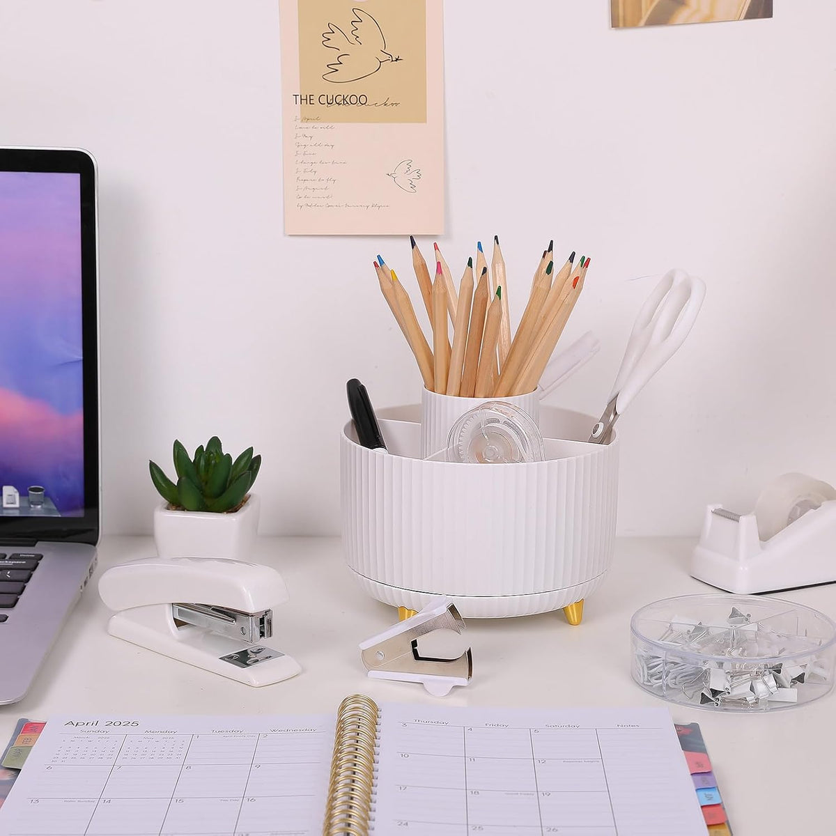 SKYDUE Office Desk Accessories 10PCS, White Office Supplies Set
