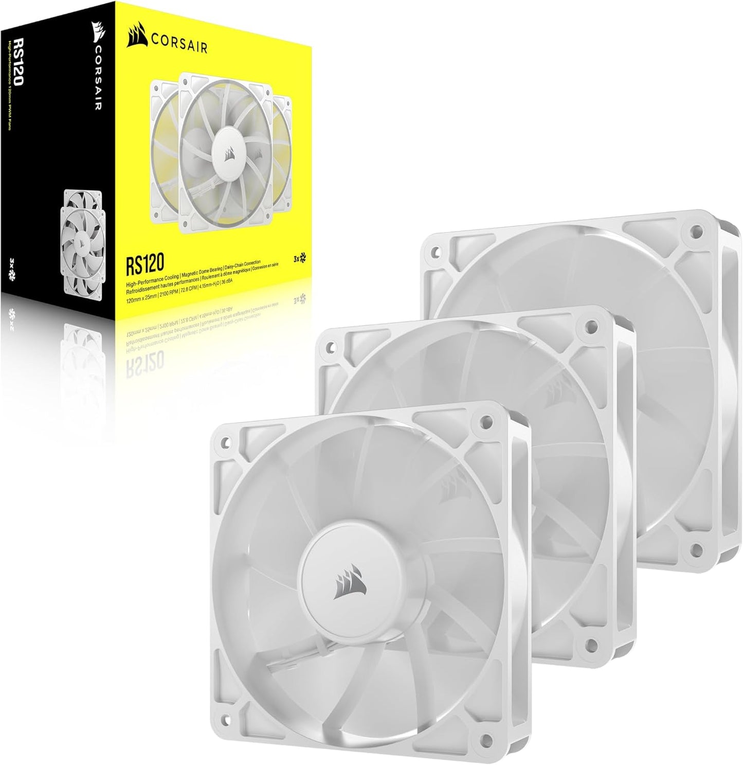 CORSAIR RS120 ARGB 120mm PWM Fan – Daisy-Chain Connection – Low-Noise – Magnetic Dome Bearing – Single Pack – White
