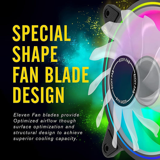 EZDIY-FAB Moonlight 120mm RGB Case Fan with Fan Hub X and Remote,Motherboard Aura SYNC,Speed Control,Addressable Fan for PC Case-3 Pack