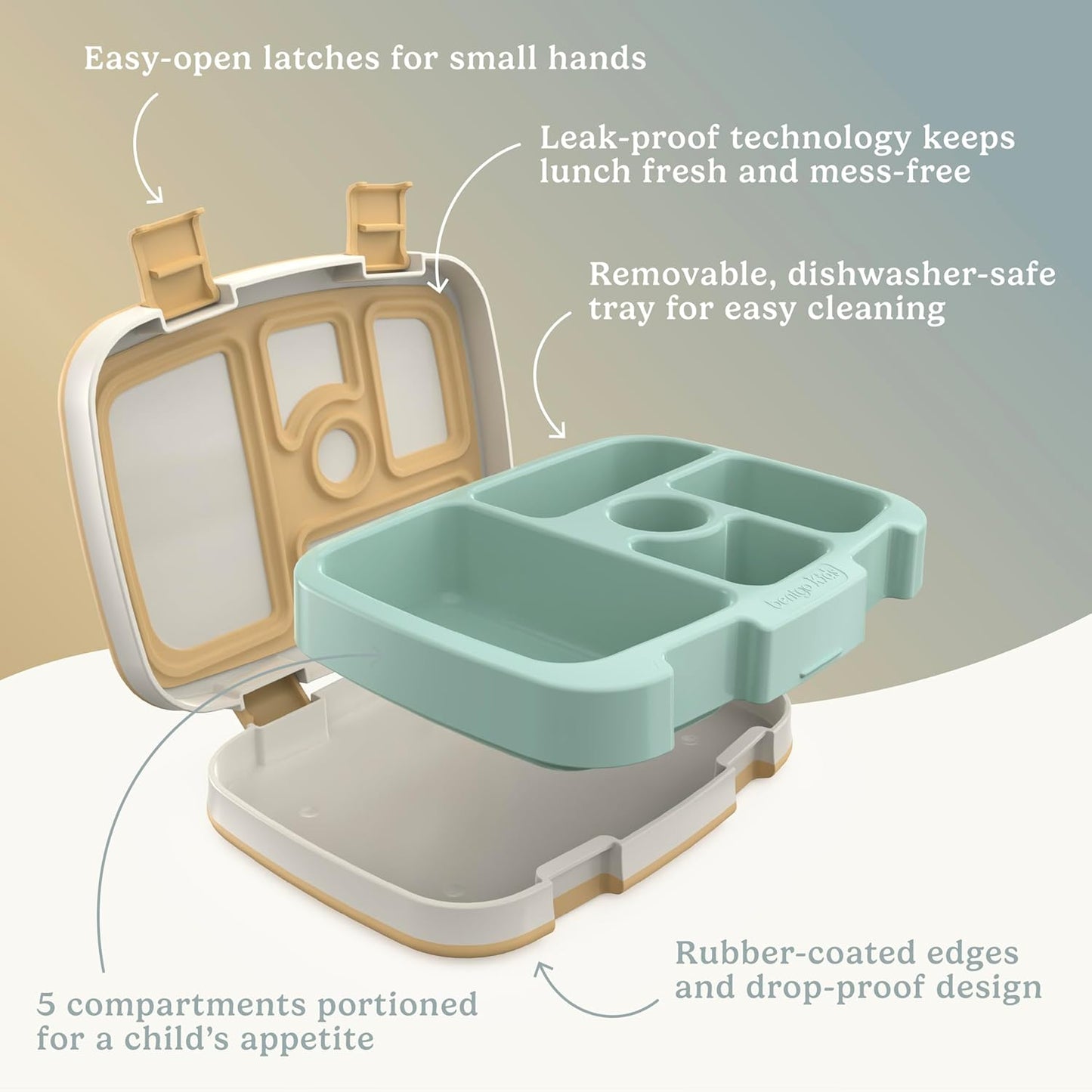 Bentgo Kids 5-Compartment Leak-Proof Bento-Style Lunch Box (Whimsy & Wonder Collection) - Ideal for Ages 3-7, Drop-Proof & Durable, Dishwasher Safe, & PFAS & BPA-Free Materials (Checker Gradient)