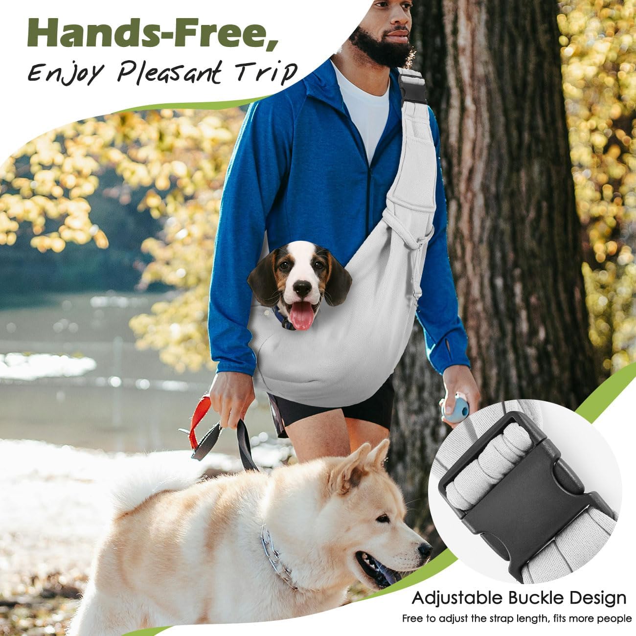 Pawaboo Small Dog Sling Carrier, Reversible Hands Free Dog Sling Carrier for Small Dogs and Cats, Puppy Sling Carrier with Adjustable Strap Buckle & Safety Harness, Puppy Essentials, Grey