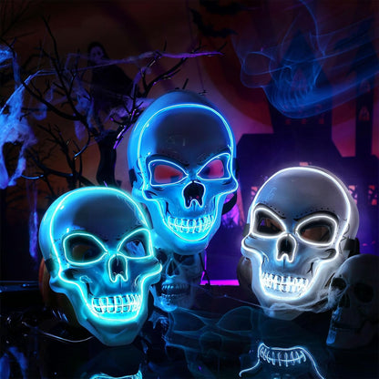 Liliful 3 Pcs Halloween Mask LED Scary Skull Light up Costumes with El Wire 3 Flashing Modes Skeleton Mask Accessories