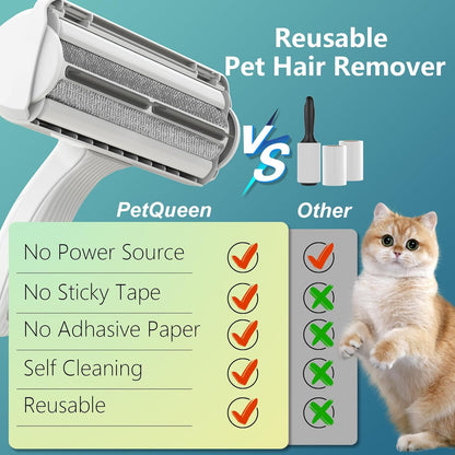 Pet Hair Remover Roller, Reusable Dog Cat Hair Removal Brush, Self Clean Lint Roller Pet Fur from Carpet, Furniture, Rugs, Bedding, Sofa-Green and White