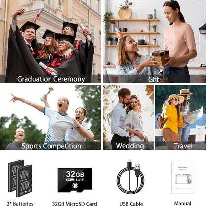 4K Digital Camera - 64MP Point and Shoot Digital Cameras for YouTube - 3.0'' Flip Screen 18X Zoom AutoFocus Vlogging Camera for Photography - Compact Video Camera with 2 Batteries, 32G SD Card