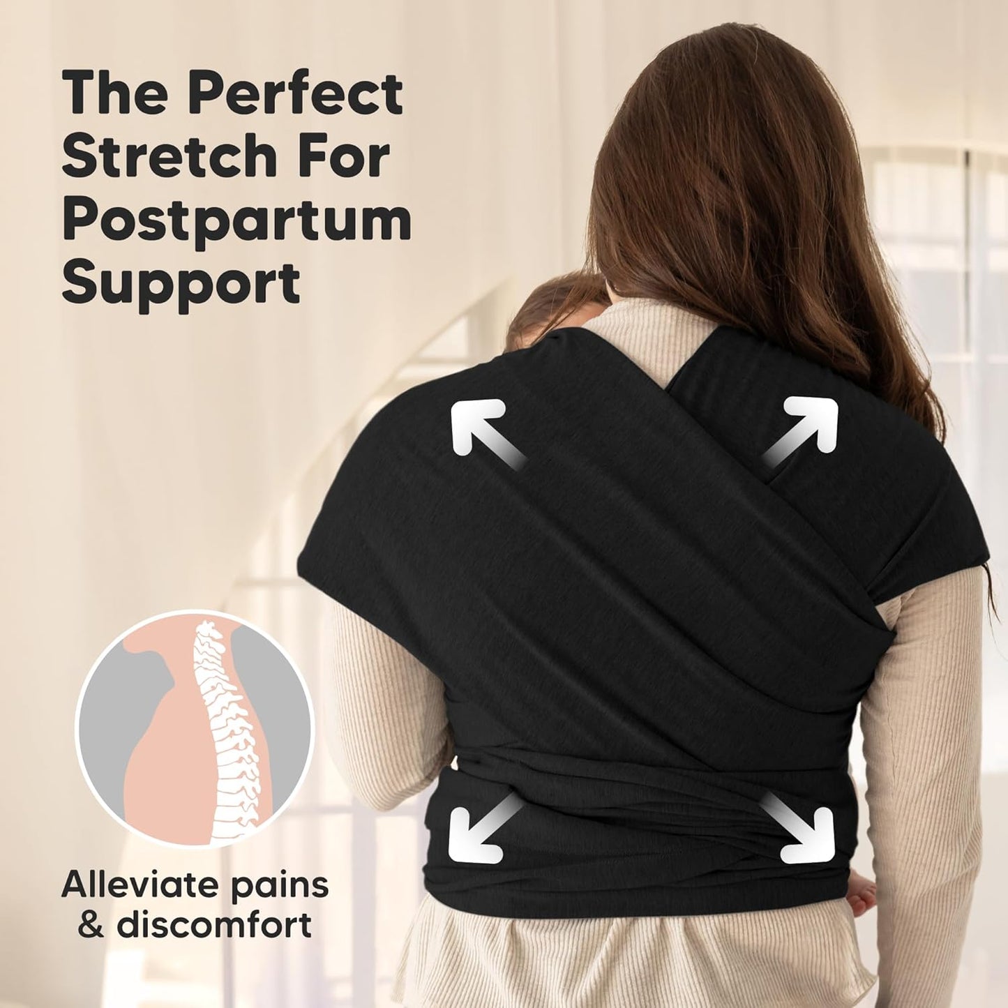 KeaBabies Baby Wrap Carrier - All in 1 Original Baby Carrier Newborn To Toddler Sling, Easy to Wear, Hands Free Bonding, Lightweight, Breathable Infant Wraps (Trendy Black)