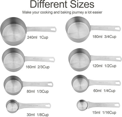 Smithcraft Measuring Cup Set of 8 Stainless Steel Measuring Cups18/8(304) Steel Material Heavy Duty 8 Measuring Cups and 1 Ring Set of 9