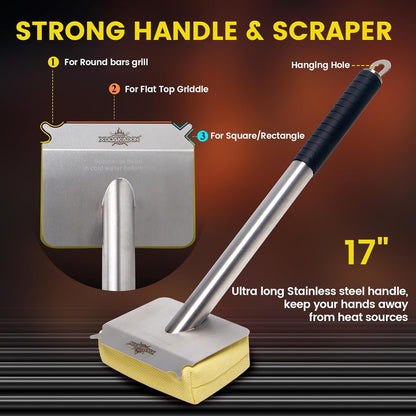 XUDAKAIXIN Grill Brush Bristle Free,BBQ Replaceable Scraper Cleaning Head,Safe Grill Accessories for Cast Iron Grates/Porcelain/Weber Gas/Charcoal Grill,Grill Brush for Outdoor Grill-Yellow