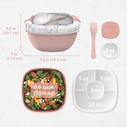 Bentgo Salad - Stackable Lunch Container with Large 54-oz Salad Bowl, 4-Compartment Bento-Style Tray for Toppings, 3-oz Sauce Container for Dressings, Built-in Reusable Fork & BPA-Free (Khaki Green)