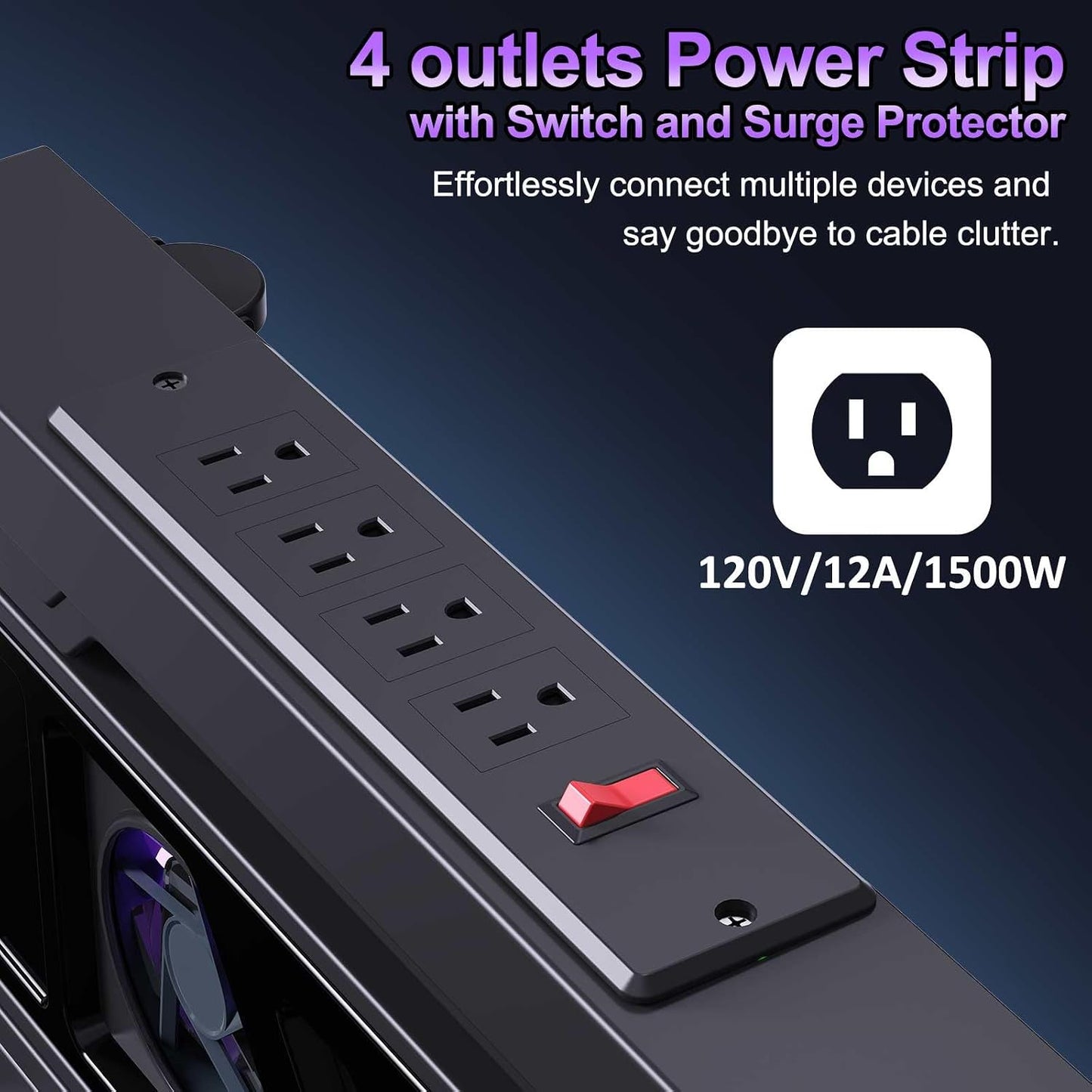 Computer Tower Stand with Charging Station, Cooler Fan and Light, Adjustable PC Stand for Floor, Mobile CPU Stand with 4 Caster Wheels, Under Desk CPU Holder Fits Most PC Tower