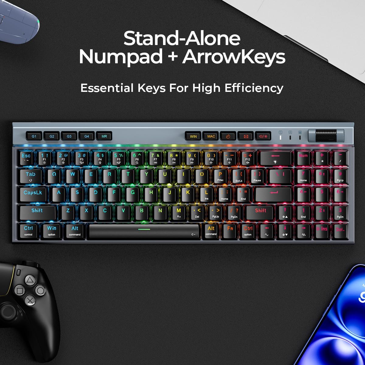 Mechanical Gaming Keyboard,RGB 104 Keys Ultra-Slim Rainbow LED Backlit USB Wired Keyboard with Blue Switches,Durable ABS Keycaps/Anti-Ghosting/Spill-Resistant Mechanical Keyboard for PC Mac Xbox Gamer