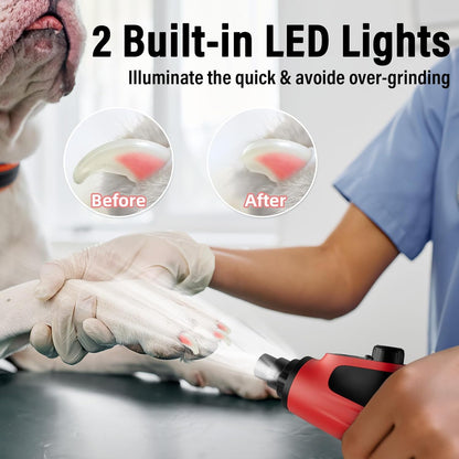 Casfuy Smart 6 Speed Dog Nail Grinder - Pet Nail Grinder with 2 LED Lights Super Quiet Rechargeable Electric Dog Nail Trimmer File Toenail Grinder for Large Medium Small Dogs (Red)