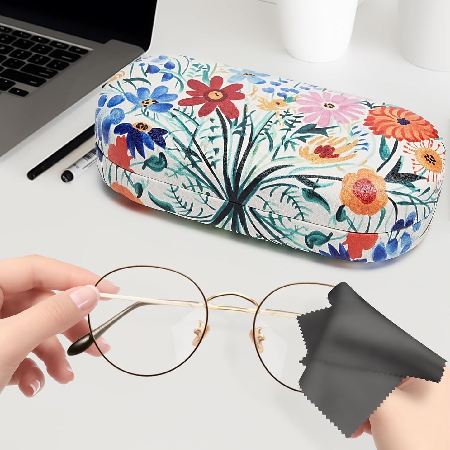 molshine Hard Shell Leather Sunglasses Case,Classic Large Glasses Case for Women Men,Sunglass Eyeglasses