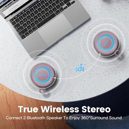 Deeyaple Portable Bluetooth Speaker, IP67 Waterproof Mini Bluetooth Speaker Wireless V5.3 with Stereo Sound,All Day,TWS Pairing,LED Light,Gift for him/her (Black)