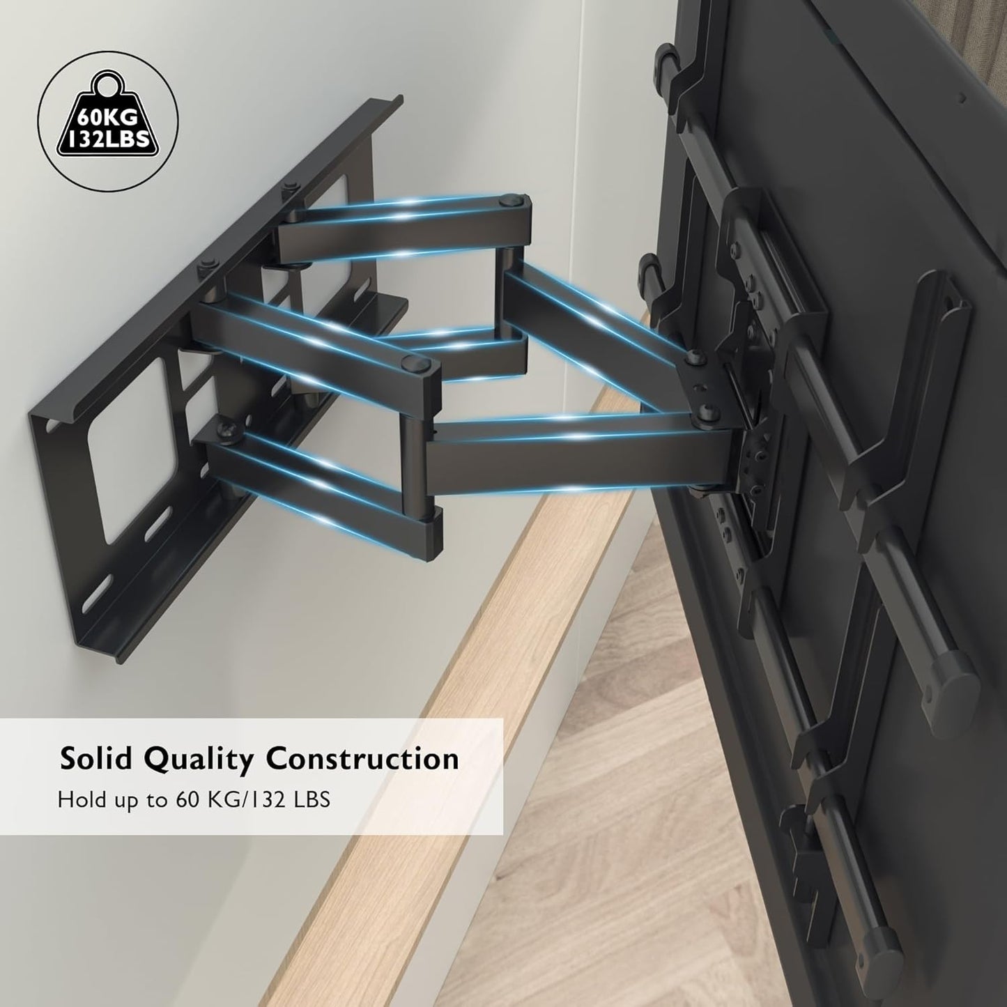 BONTEC Full Motion TV Wall Mount for 37-84 Inch LED LCD OLED Flat Curved TVs, Swivel Tilt Articulating Dual Arm TV Mount Bracket Holds up to 132lbs, Max VESA 600x400mm, Easy Installation