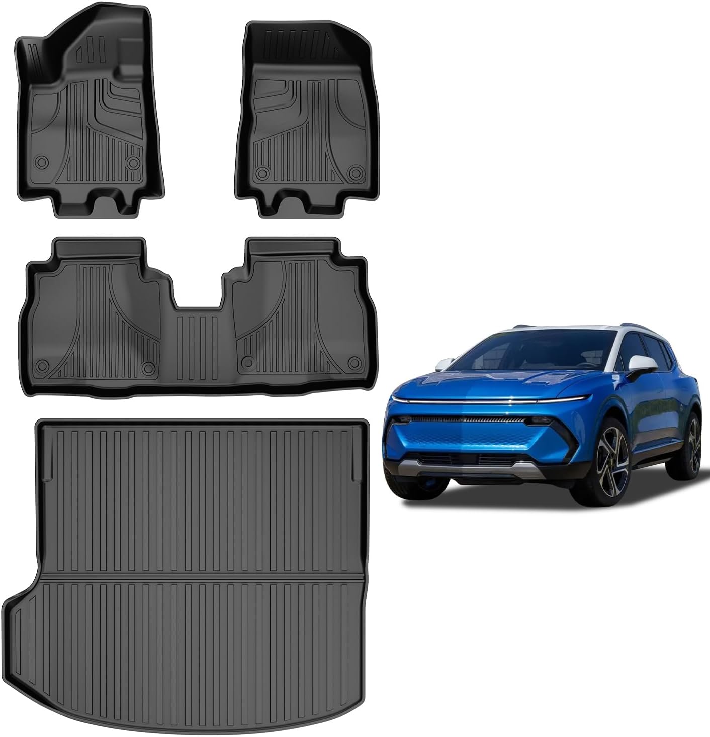 AOMSAZTO Floor Mats & Trunk Mat for 2024 2025 Chevy Equinox EV (Non Fuel),TPE All Weather Protection 2 Rows Car Floor Liners with Cargo Liner for Chevrolet Equinox EV (Non Fuel)