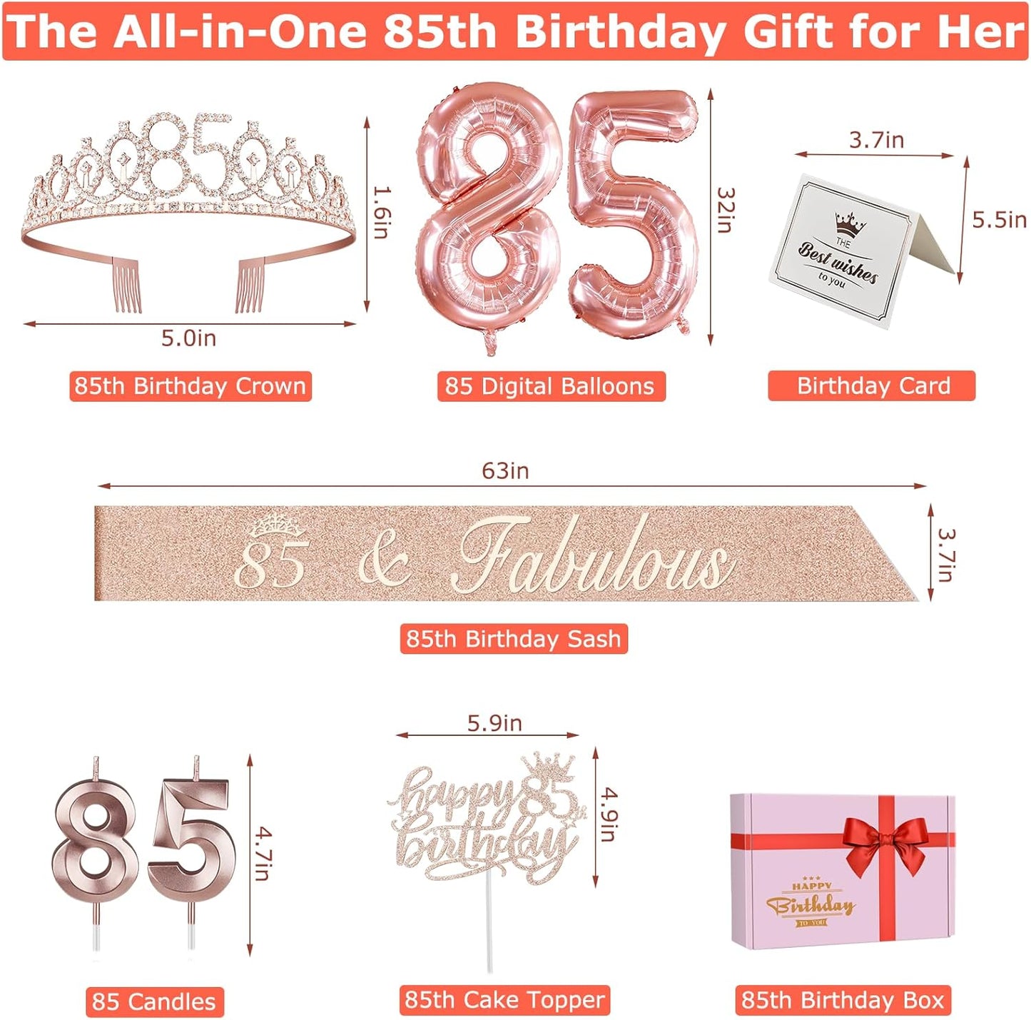 65th Birthday Decorations for Women, Including 65th Birthday Sash and Crown, Cake Topper and Candles, Number Balloons Rose Gold, 65 Year Old Gifts for Women